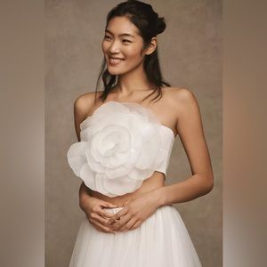 Cynthia Rowley Organza Flower Bandeau Top in White in S